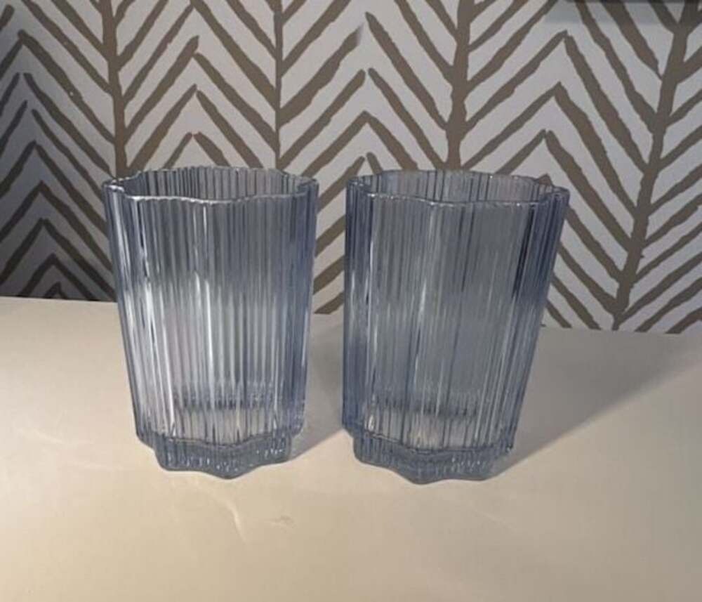Glass Hause Set of 2 Ribbed Blue Drinking Glasses